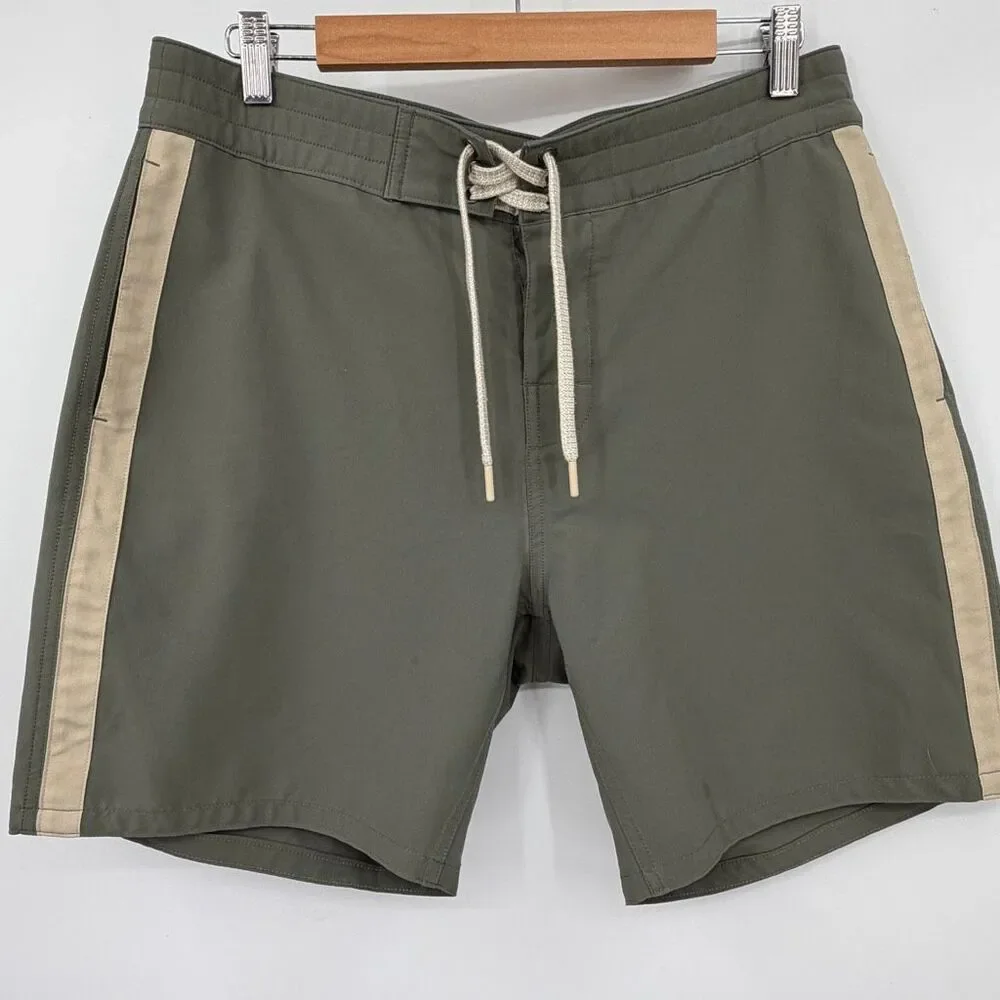 Faherty Light Pine Green Lace-Up Seawool Swim Sunwashed Board Shorts Size 33